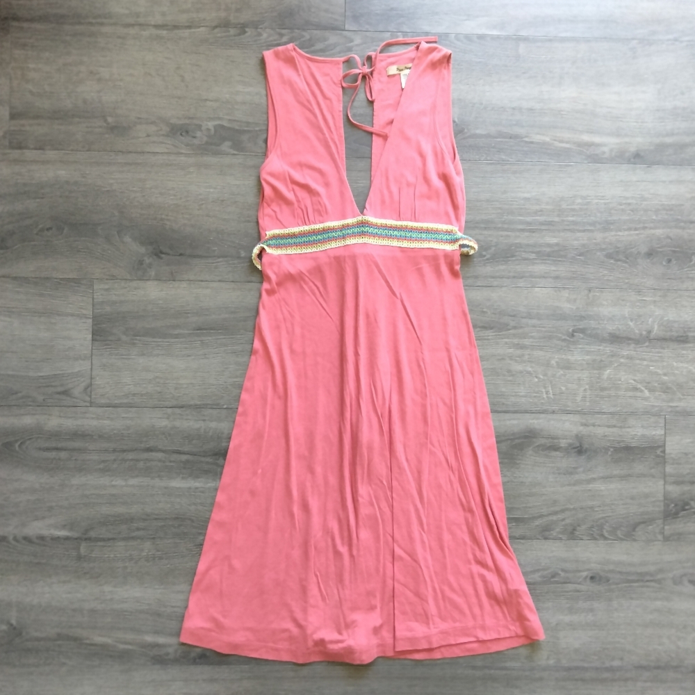Free People Y2K Deep V-Neck Coral Sleeveless Summer Dress Women's Size Small